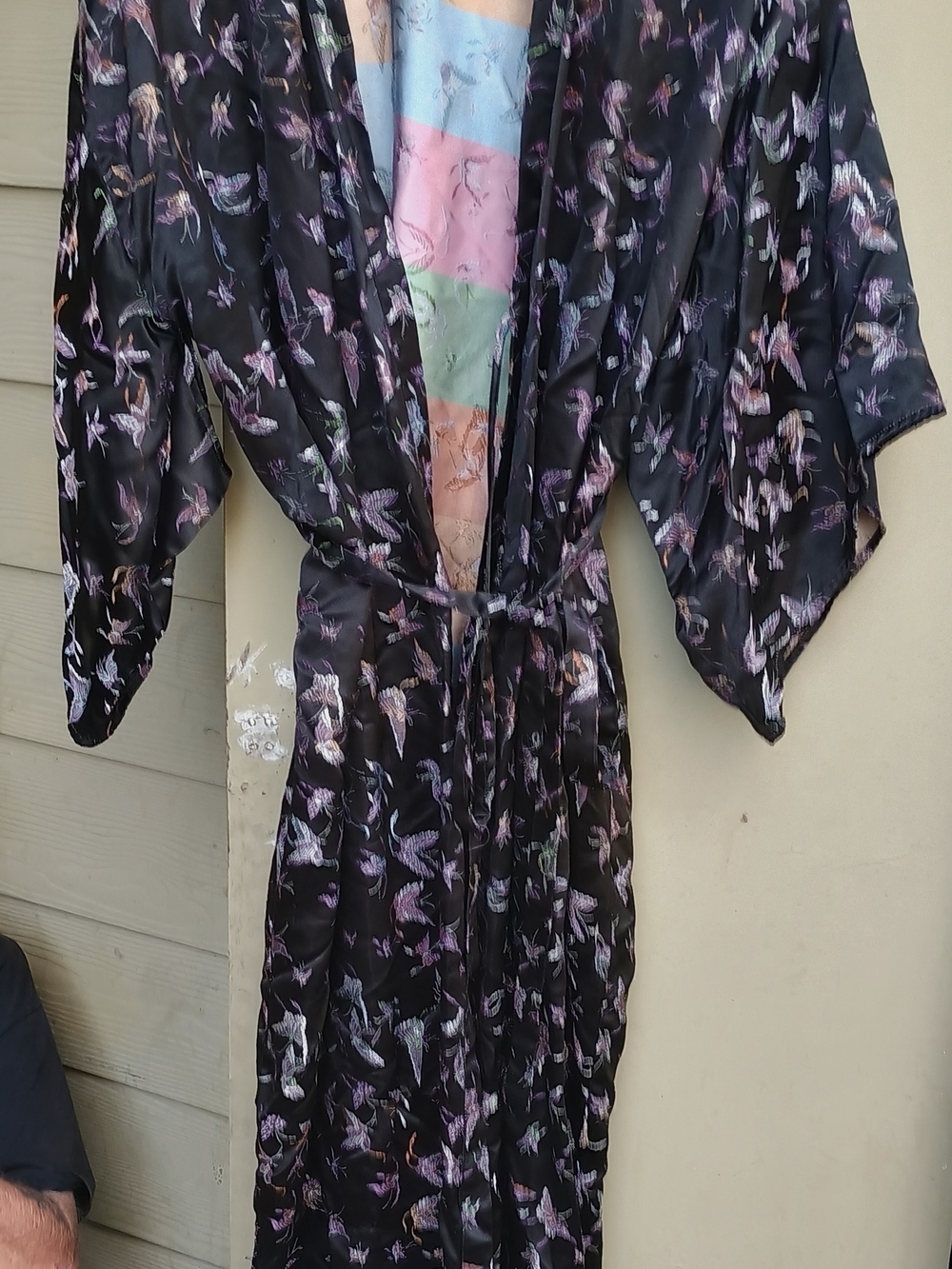 Cacique womens kimono Black Butterflies 18/20 Robe Maxi Silk Tie Front